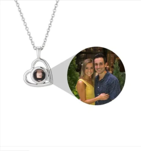 S925 Sterling Silver Heart Pendant Necklace with Romantic Colorful Photo Projection