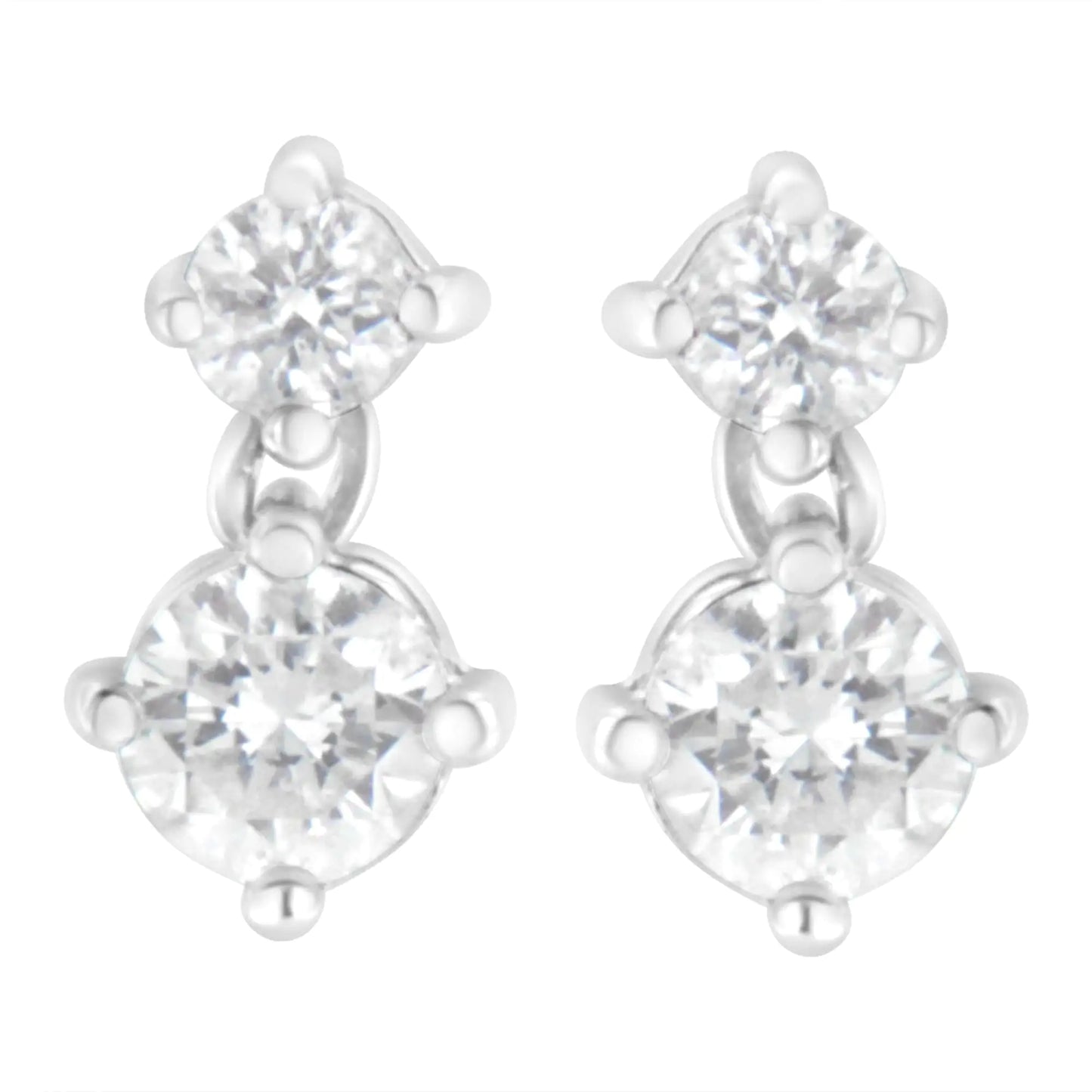 14K White Gold 1 cttw Double Diamond Stud Earrings (H-I Clarity, SI2-I1 Color)