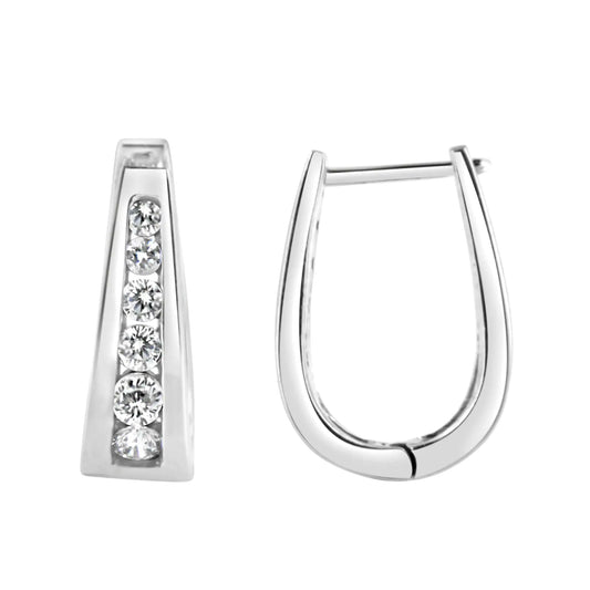 14k White Gold Channel-Set Brilliant Round-Cut Diamond Hoop Earrings (I-J Color, I2-I3 Clarity)