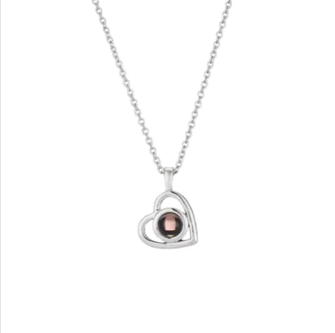 S925 Sterling Silver Heart Pendant Necklace with Romantic Colorful Photo Projection