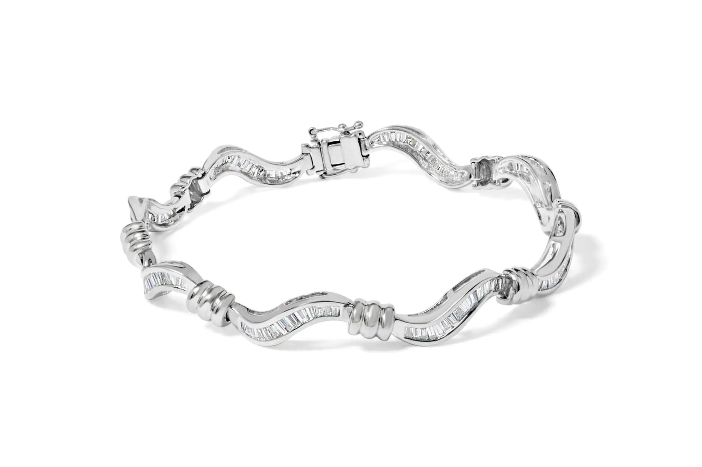 14K White Gold 2.00 Cttw Baguette-Cut Spiral Link 7" Bracelet (G-H Color, SI1-SI2 Clarity)