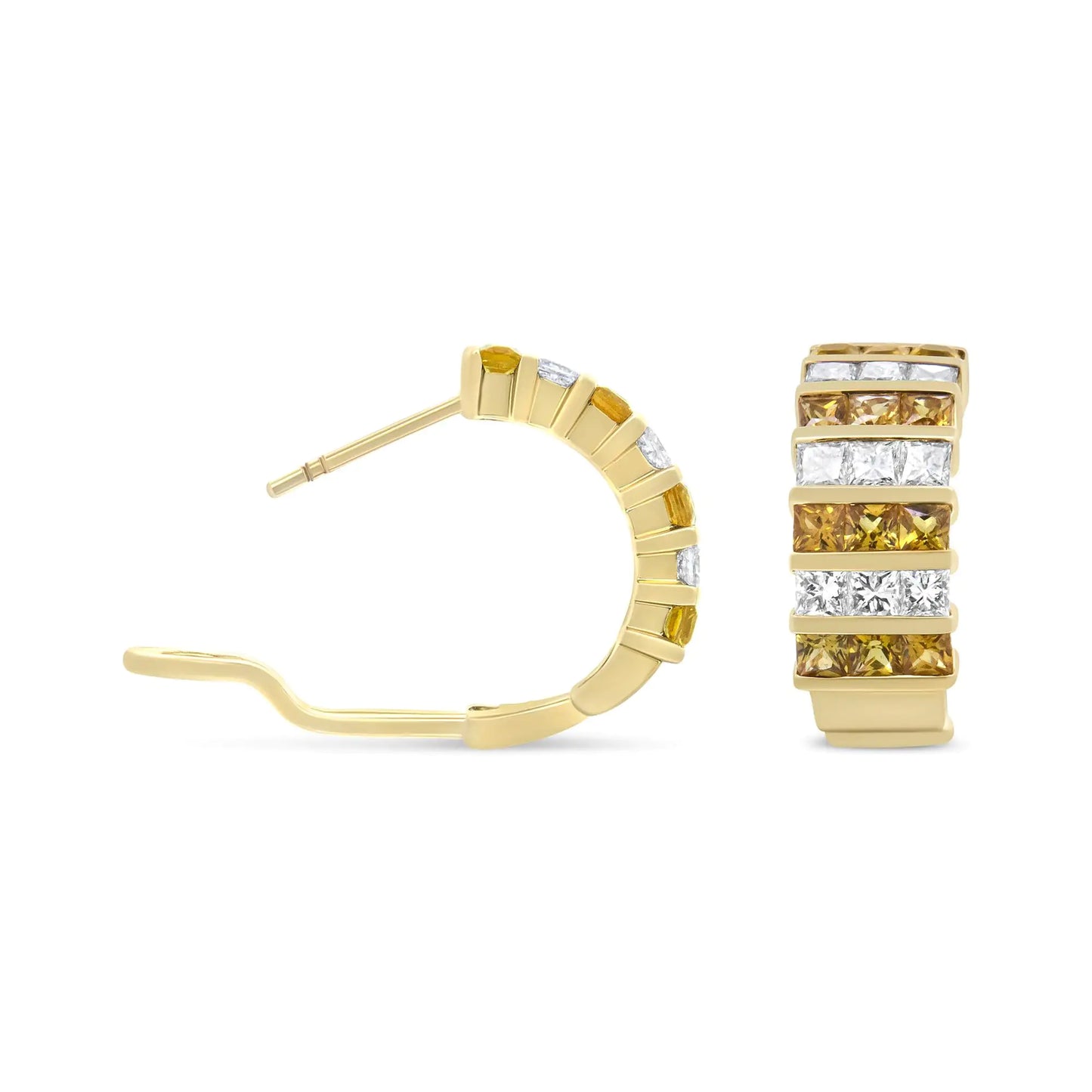 18K Yellow Gold 1 3/4 Cttw Invisible Set Princess Cut Diamond and 2.5mm Yellow Sapphire Huggie Hoop Earrings (F-G Color, VS1-VS2 Clarity)