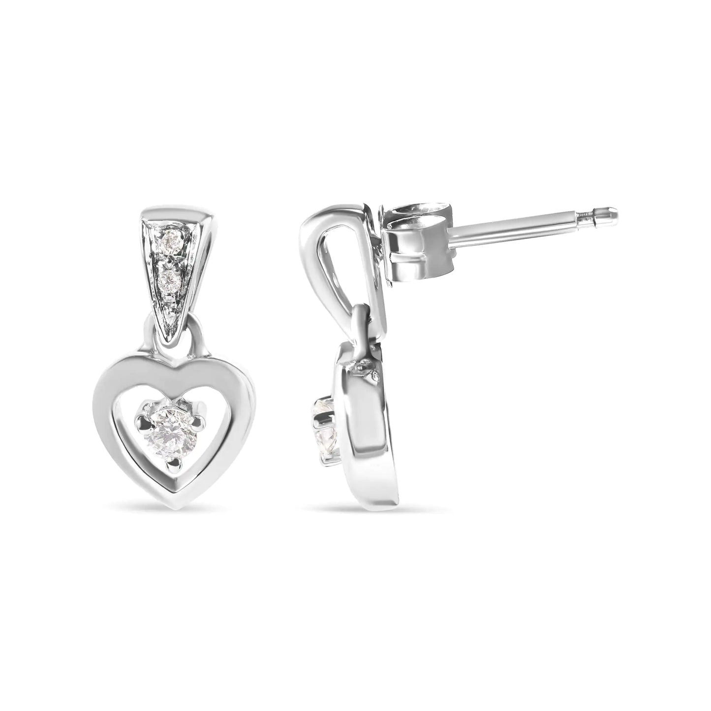 14K White Gold 1/6 Cttw Diamond Dangle Heart Stud Earrings (H-I, SI2-I1)