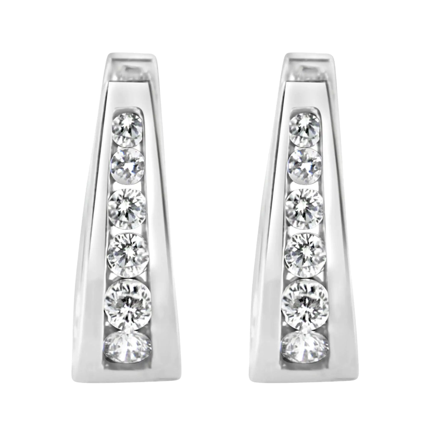 14k White Gold Channel-Set Brilliant Round-Cut Diamond Hoop Earrings (I-J Color, I2-I3 Clarity)