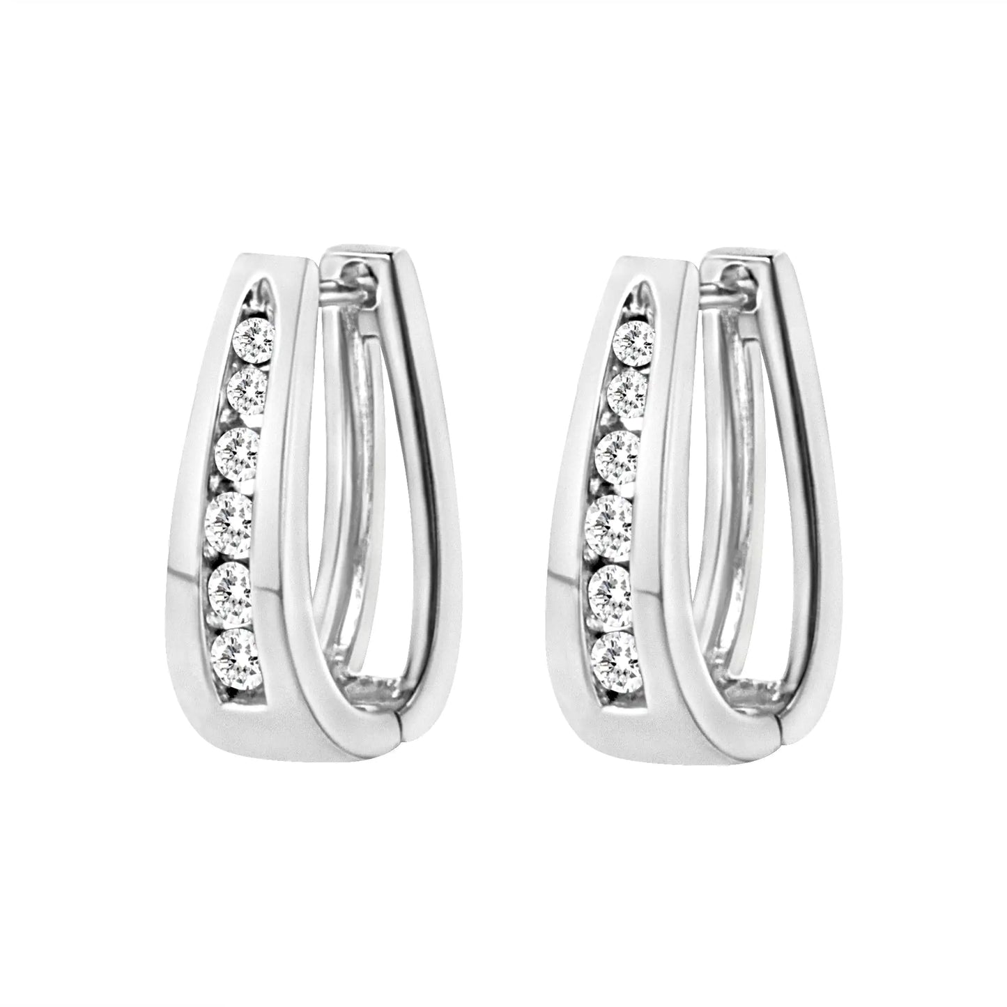 14k White Gold Channel-Set Brilliant Round-Cut Diamond Hoop Earrings (I-J Color, I2-I3 Clarity)