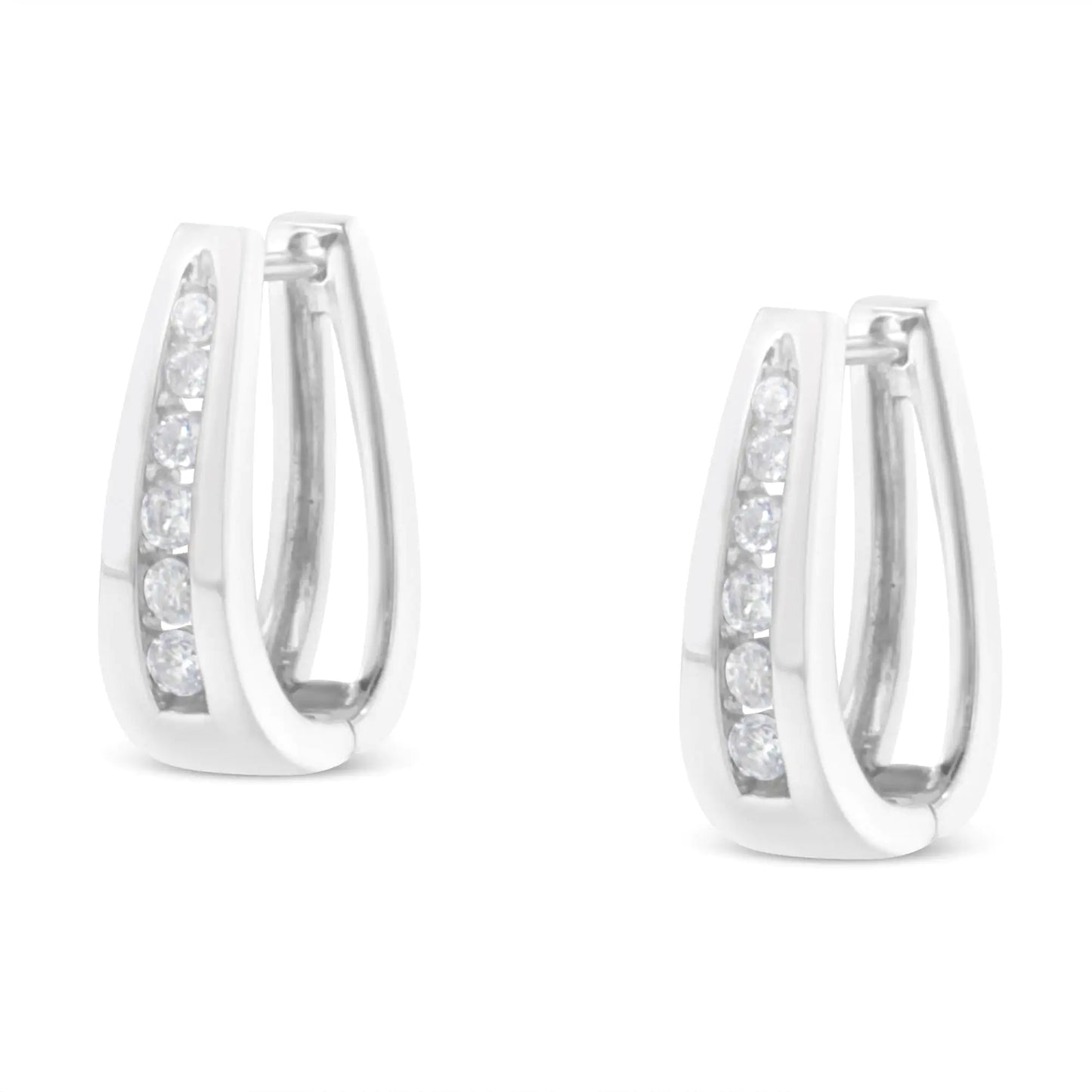 14k White Gold Channel-Set Brilliant Round-Cut Diamond Hoop Earrings (I-J Color, I2-I3 Clarity)