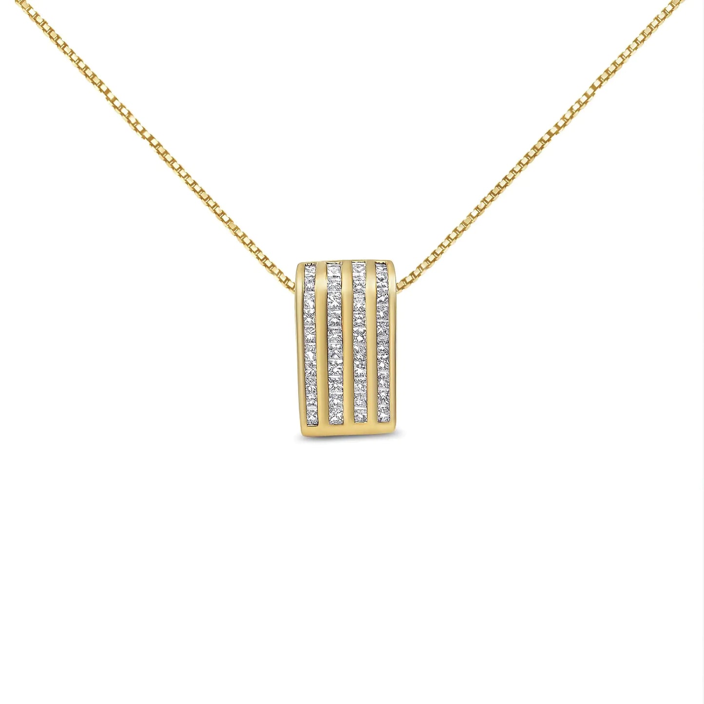 14K Yellow Gold 2 1/3 cttw Princess Cut Diamond Block Pendant Necklace (H-I, SI1-SI2)