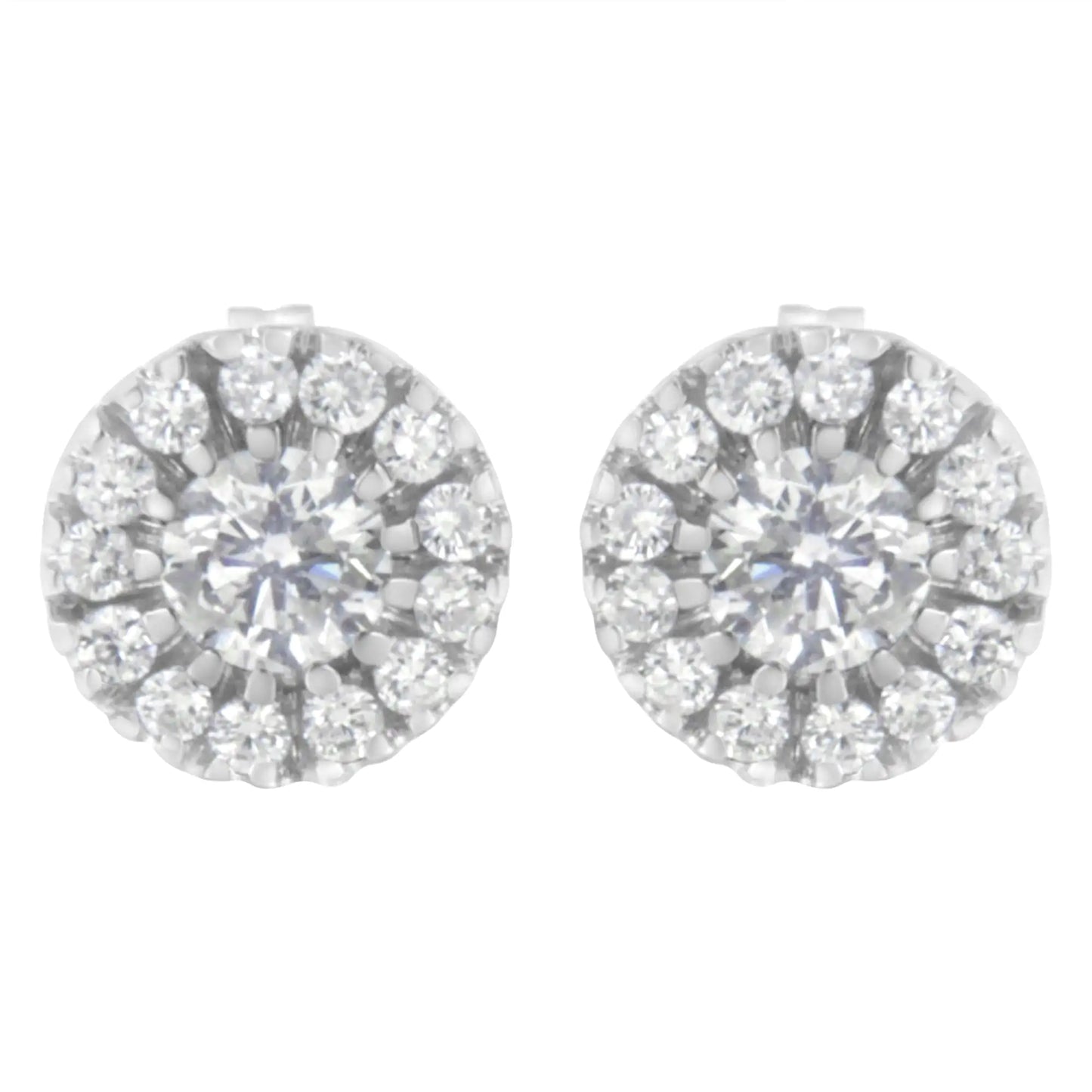 14k White Gold 1 cttw Diamond Halo Stud Earrings (I-J Clarity, I1-I2 Color)