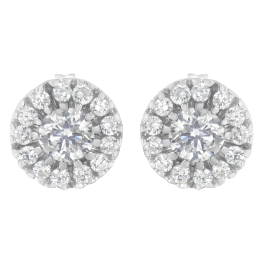 14k White Gold 1 cttw Diamond Halo Stud Earrings (I-J Clarity, I1-I2 Color)