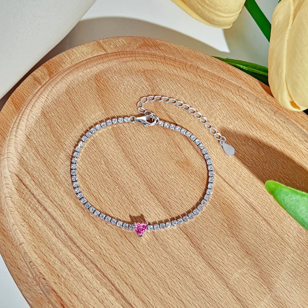 S925 Sterling Silver Diamond Love Bracelet Female