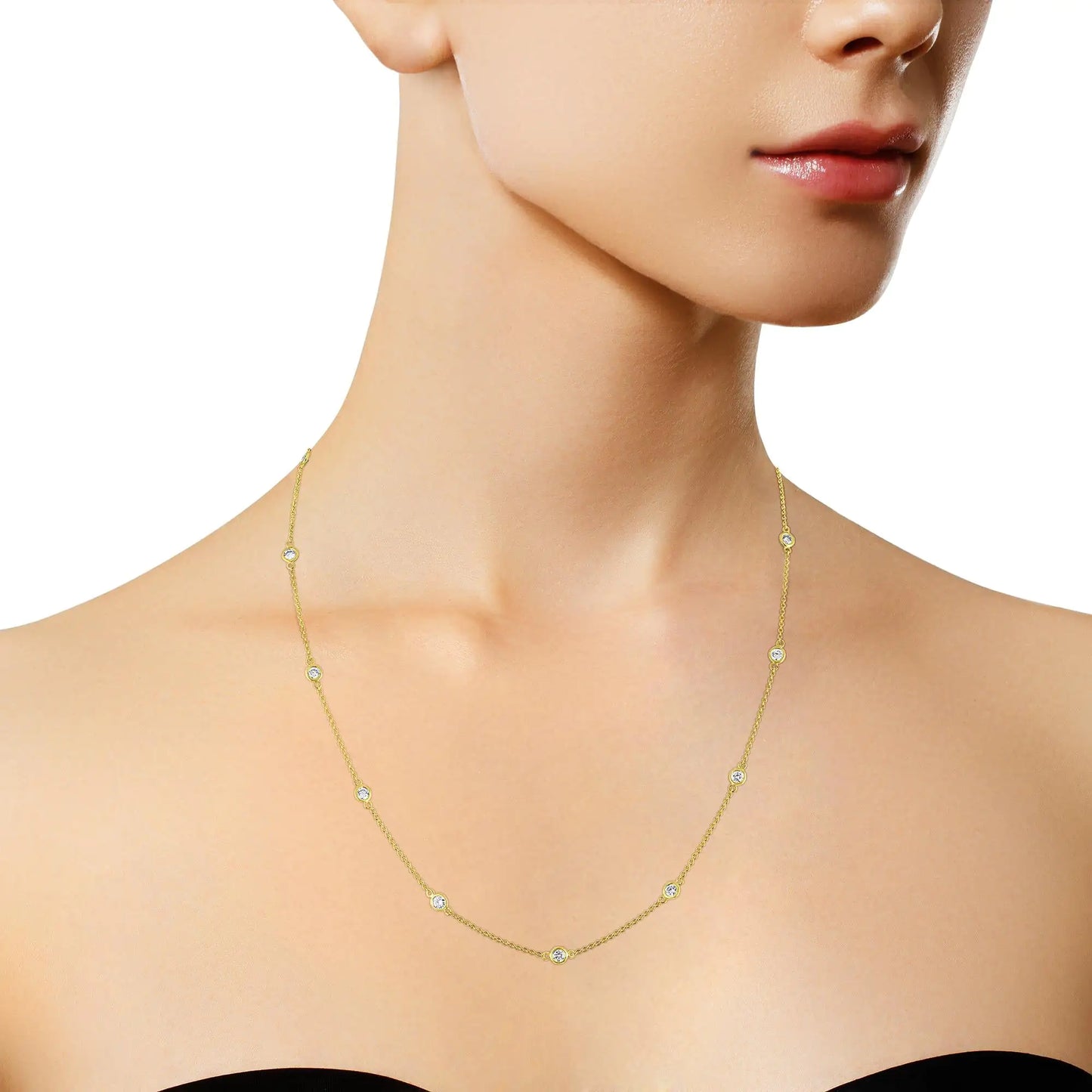 14K Gold Diamond Station Necklace (1 1/10 cttw, H-I Color, VS2-SI1 Clarity)