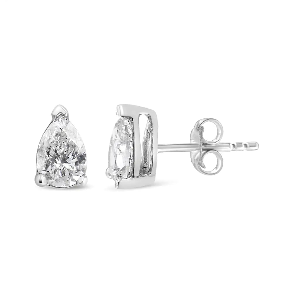 14K White Gold Pear Shape Solitaire Lab Grown Diamond Stud Earrings (F-G Color, VS2-SI1 Clarity)