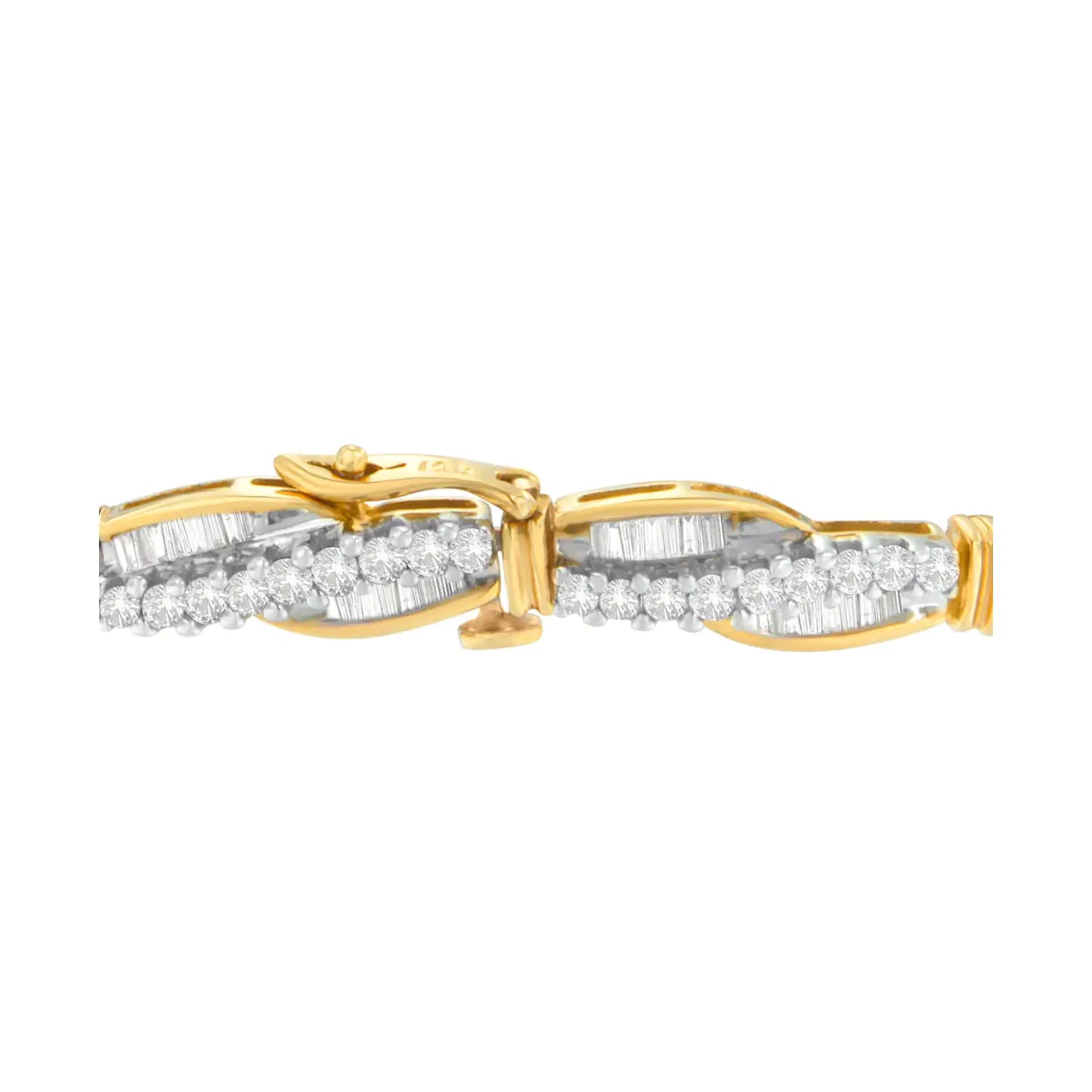 14K Yellow Gold Round and Baguette Cut Winding Love Diamond Bracelet (3.00 cttw, H-I Color, SI1-SI2 Clarity)