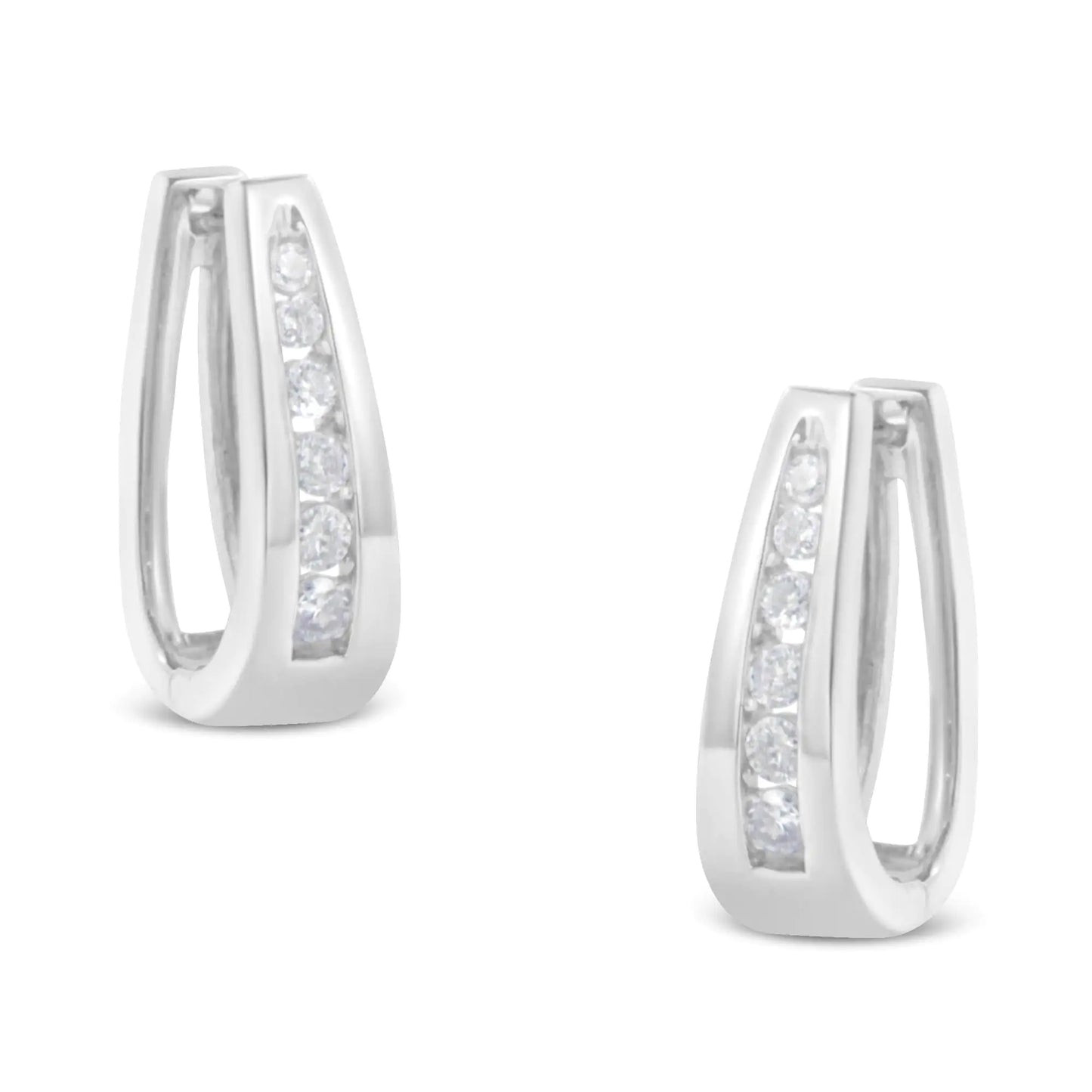 14k White Gold Channel-Set Brilliant Round-Cut Diamond Hoop Earrings (I-J Color, I2-I3 Clarity)