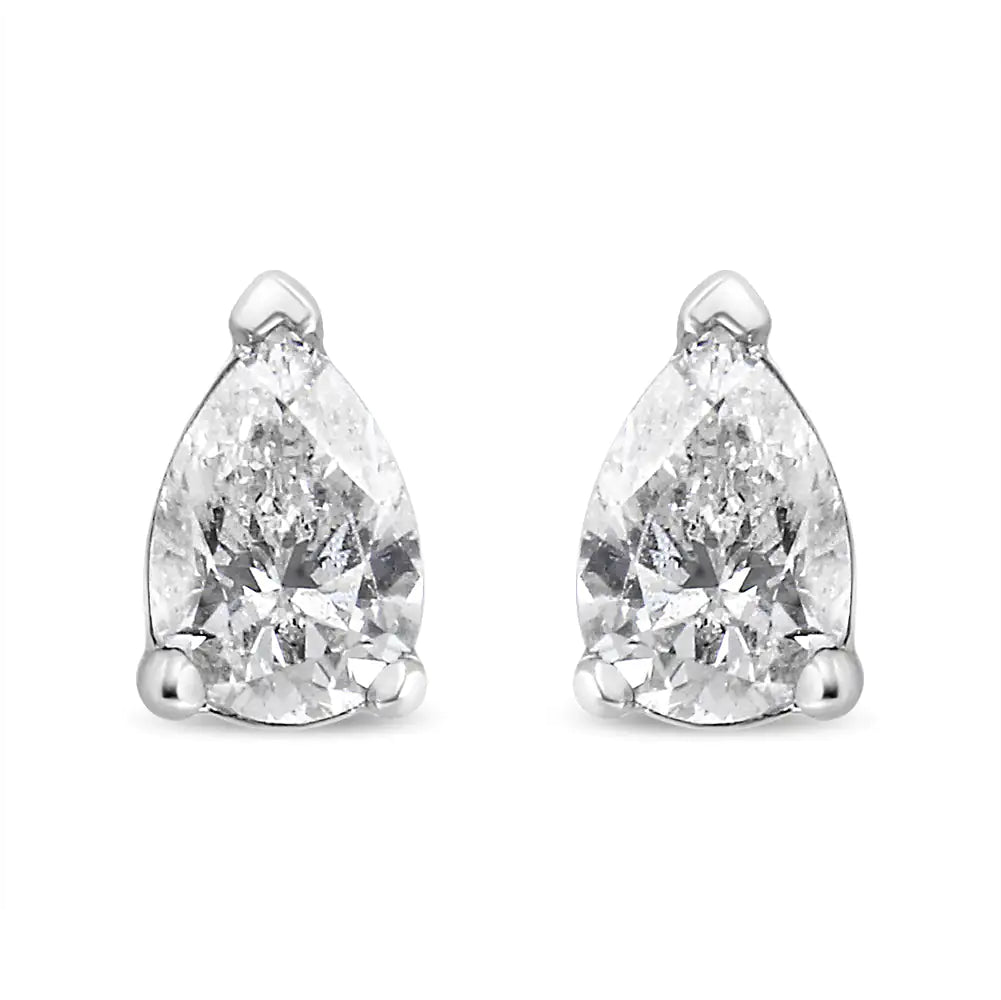 14K White Gold Pear Shape Solitaire Lab Grown Diamond Stud Earrings (F-G Color, VS2-SI1 Clarity)